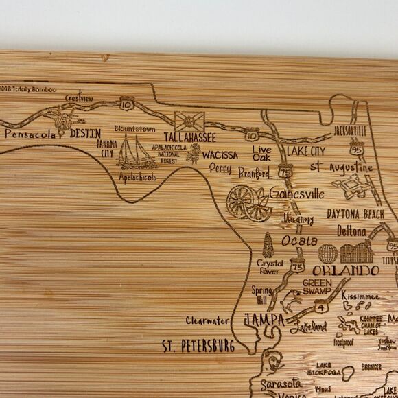 Totally Bamboo Florida Map Etched Wood Cutting Board Kitchen - Picture 5 of 15